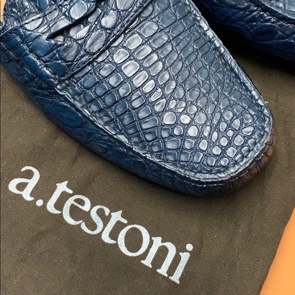 a. testoni Rare Navy Blue Crocodile Penny Loafers - Picture 17 of 17